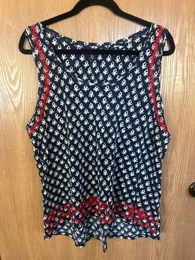 Lucky Brand Navy Printed Sleeveless Tank with Red Detail